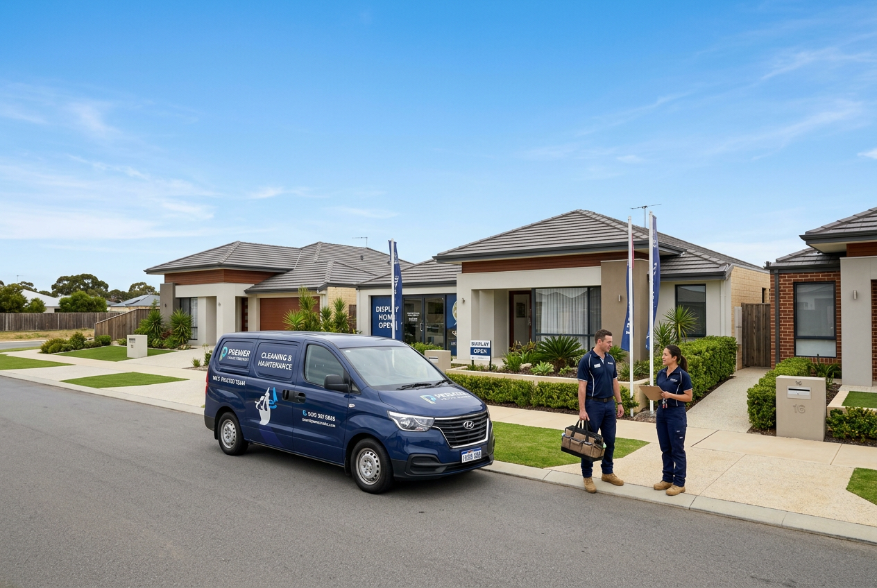 Display home exterior presentation across WA residential builder portfolio serviced by DailyClean.